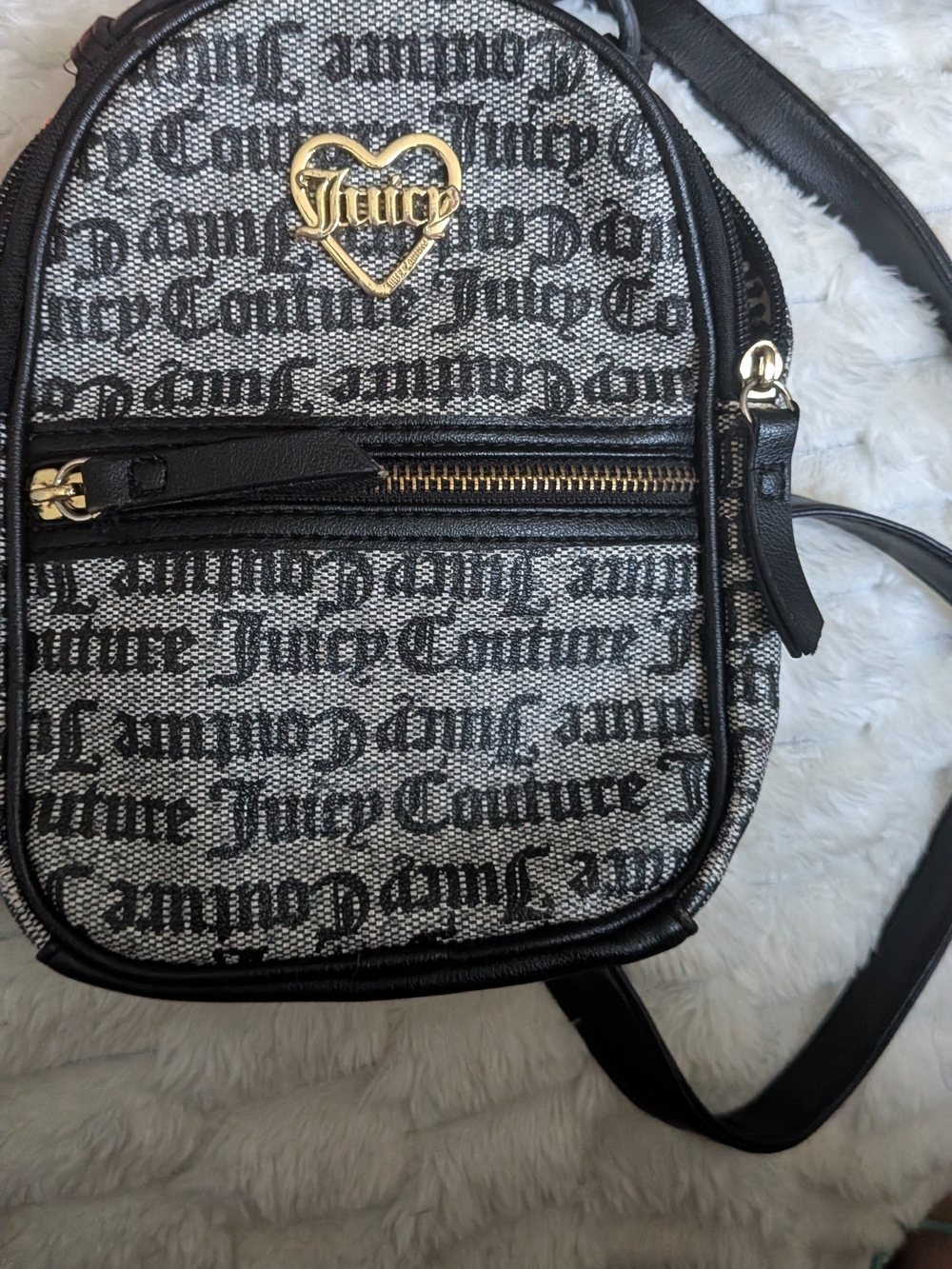 Juicy Couture Black & Gray Logo Mini Backpack with Gold Heart Emblem